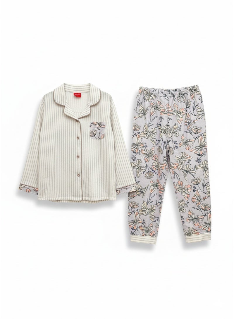 Joanna Girls Cotton Night Suit Set, Solid Plain Full Sleeve Top and Pajama, Soft Comfortable Kids Nightwear Sleepwear - Image 2